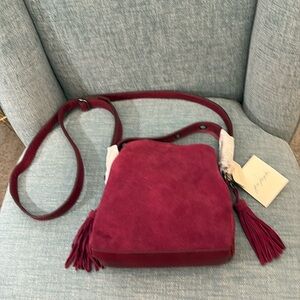 Free People Suede Crossbody Bag in Berry Pink